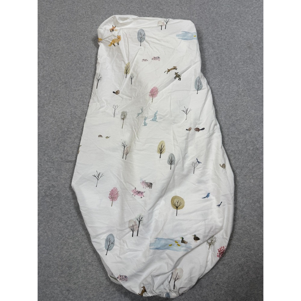 Pottery Barn Kids Organic Cotton Woodland Animal Crib Fitted Sheet White Multi